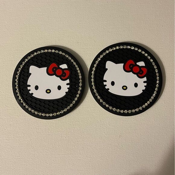 Hello Kitty car cup Coasters in Black with bling Set of 2 NWT - Picture 4 of 6